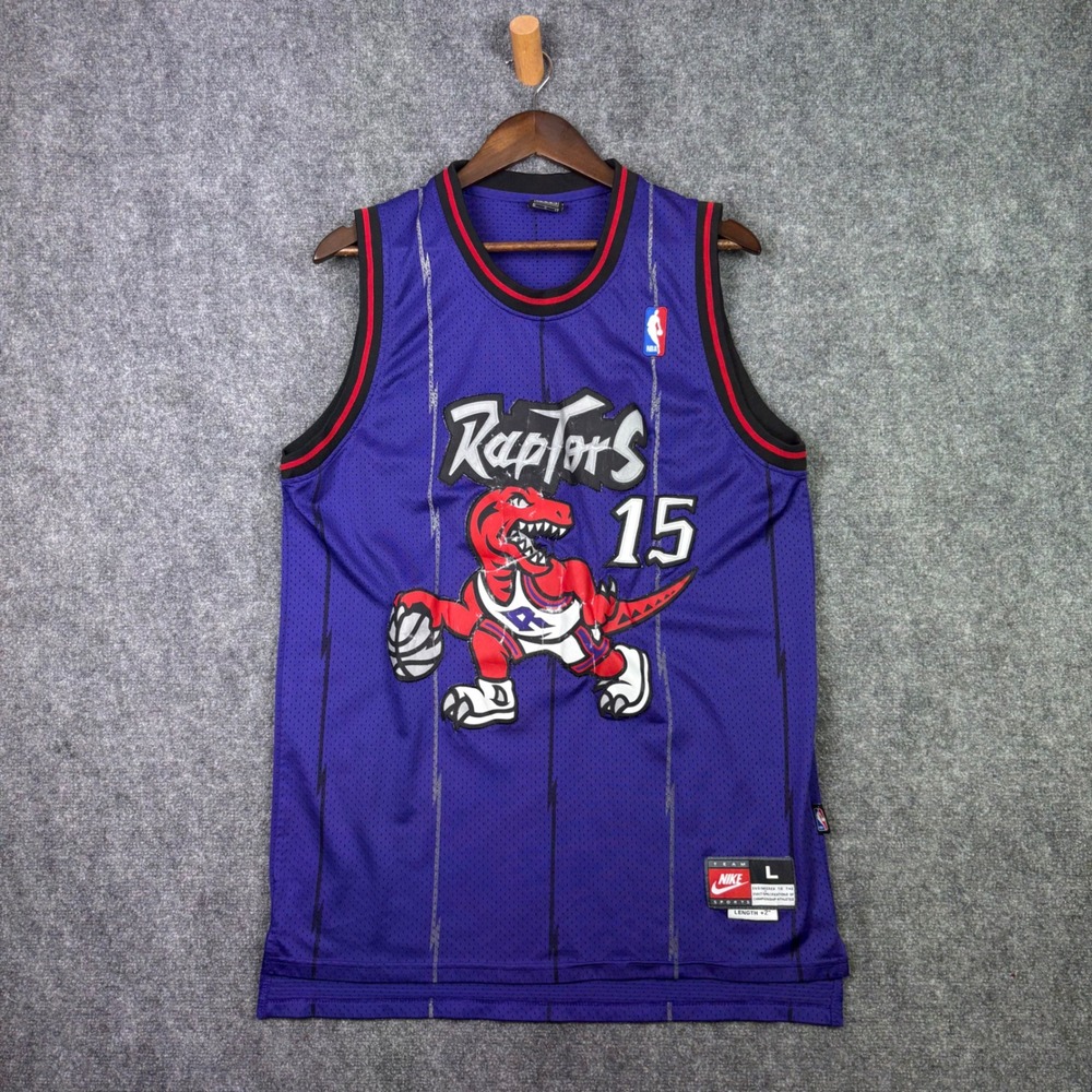 Nike Toronto Raptors Jersey Mens L Purple Vince Carter 15 Pinstripe NBA Vintage